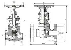 J41H锻钢手动截止阀PN64～PN160外形结构尺寸图