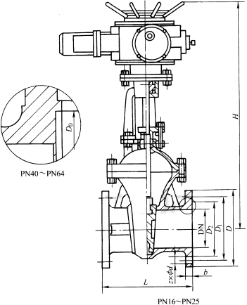 Z941H,Z941Y,Z941W͵綯ШʽբPN16PN63γߴͼ